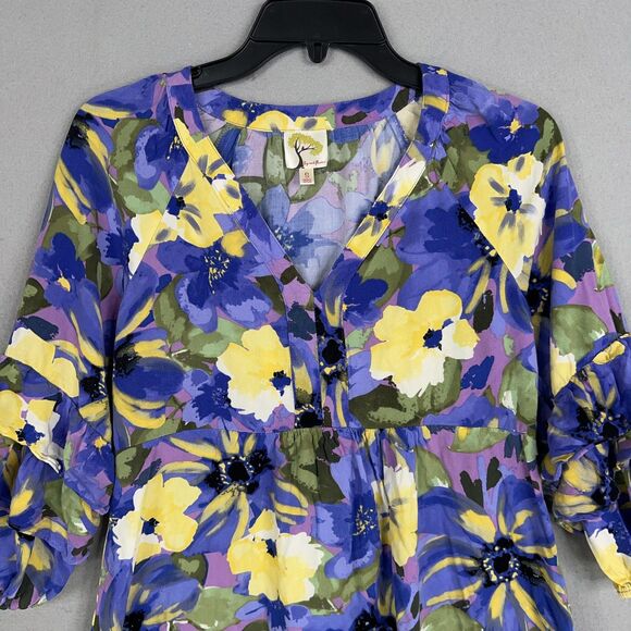 Fig and Flower Dress Womens Small Purple Yellow Boho Ruffle Layer Flowy Feminine - Picture 2 of 14